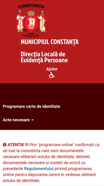 Primăria Municipiului Constanța anunță că, începând de astăzi, 15.06.2020, programările pentru emiterea sau preschimbarea cărții de identitate se fac online!
