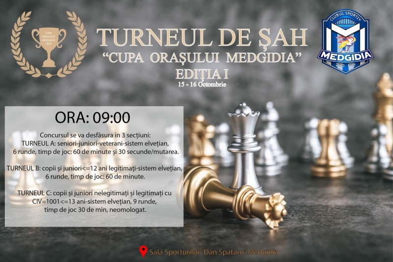 Clubul Sportiv Medgidia vă invită în acest weekend la Turneul de Șah *Cupa orașului Medgidia*