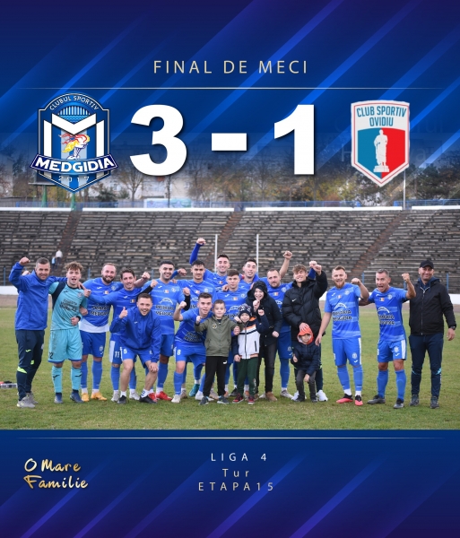 CS Medgidia a câștigat cu 3-1 în fața lui CSO Ovidiu, în etapa a XV-a, din Liga a IV-a de Fotbal