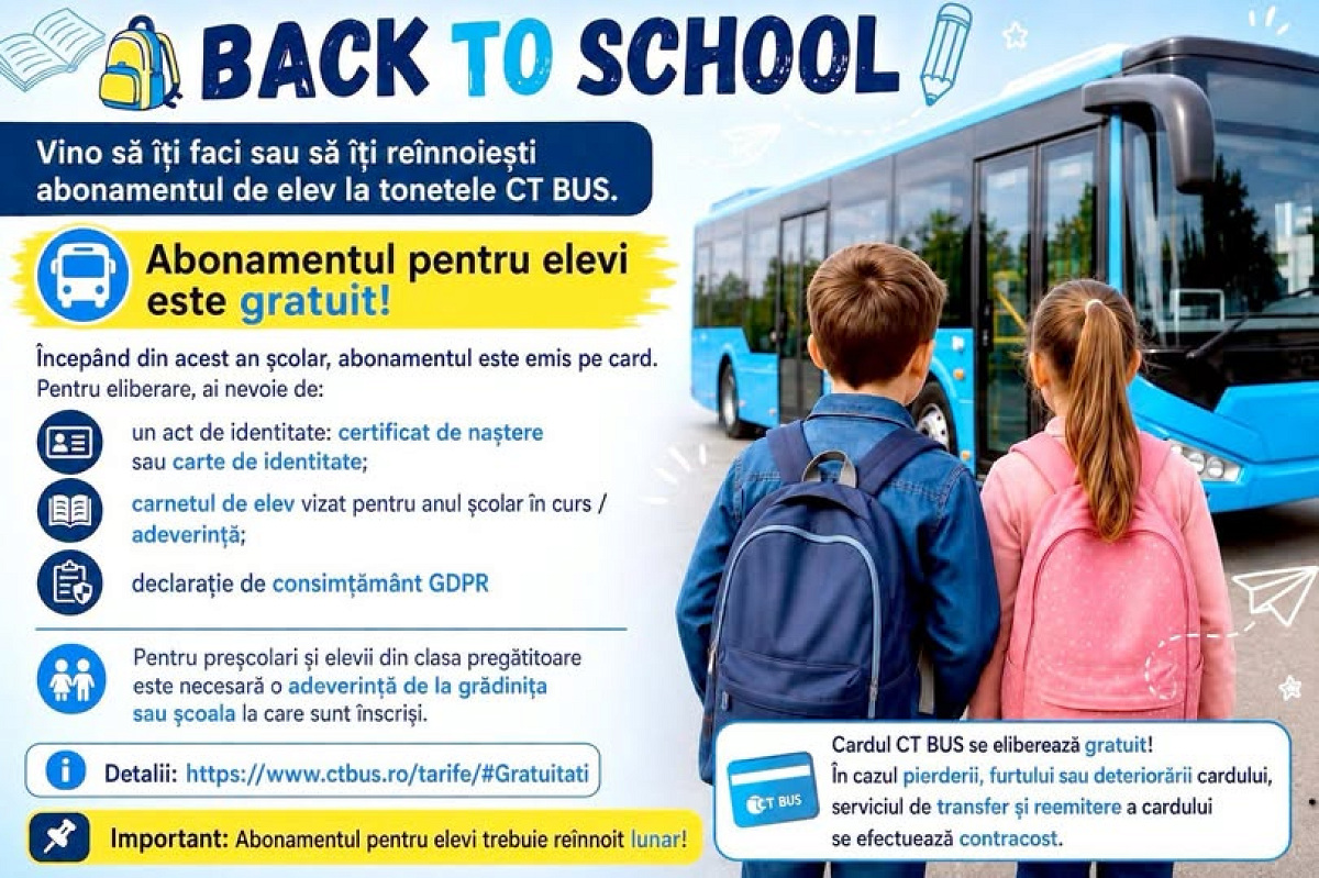 O noutate pentru elevii din Constanța: abonamentul CT BUS, pe card!