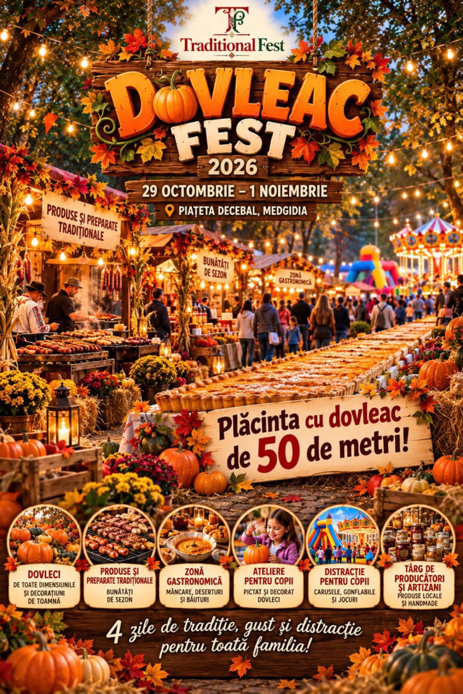 REGINA TOAMNEI SOSEȘTE LA MEDGIDIA! 50 DE METRI DE PLĂCINTĂ CU DOVLEAC, OFERIȚI GRATUIT LA DOVLEAC FEST 2026!