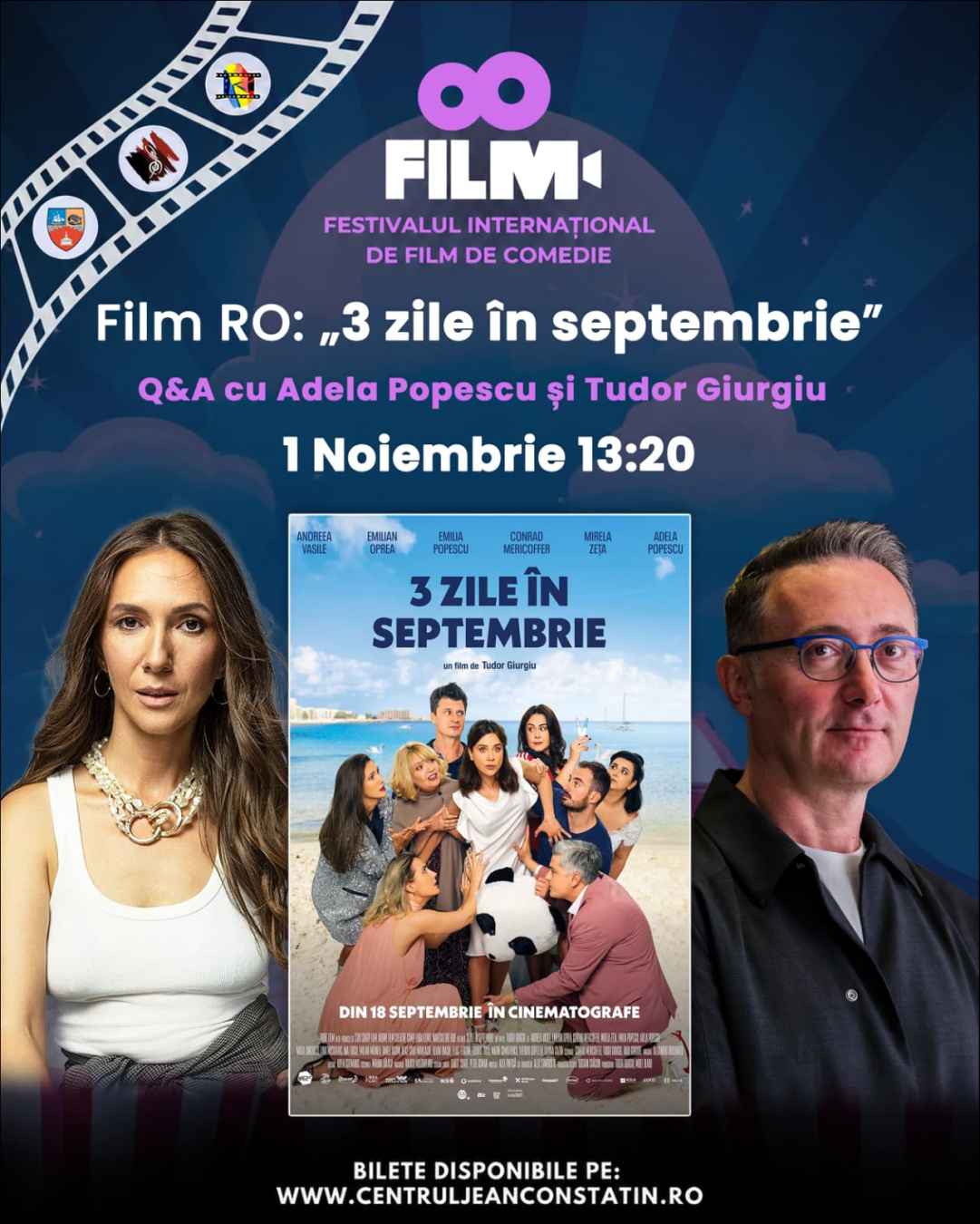 Adela Popescu și Tudor Giurgiu vin la Constanța cu „3 zile în septembrie”, la Festivalul Internațional de Film de Comedie