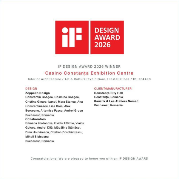 Proiectul de amenajare a Centrului Expozițional din interiorul Cazinoului din Constanța, premiat la iF Design Award 2026