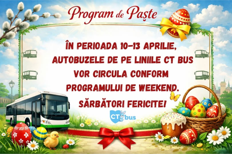 Programul autobuzelor CT BUS în perioada Sărbătorilor Pascale