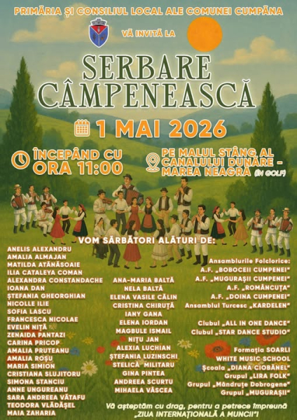 Invitație la „Serbarea Câmpenească”, de 1 Mai, din comuna Cumpăna!
