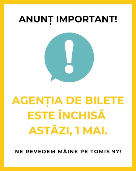 Astăzi, 1 Mai, zi liberă legală, Agenția de bilete a Teatrului de Stat Constanța va fi închisă