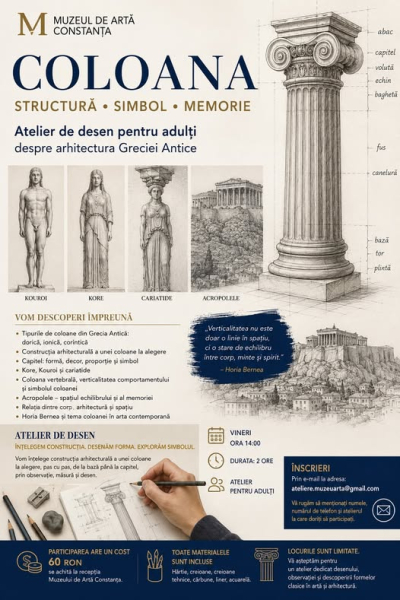 Atelier de desen pentru adulți, mâine, la Muzeul de Artă Constanța