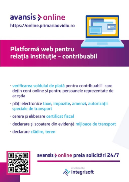 Primăria Orașului Ovidiu a implementat platforma digitală Avansis  -  servicii publice rapide și accesibile online