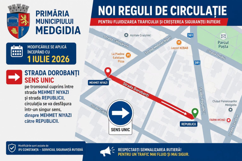 Modificări în traficul rutier din municipiul Medgidia