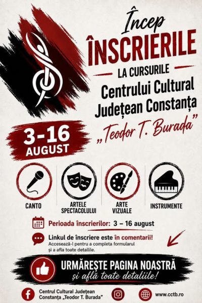 Încep înscrierile la cursurile Centrului Cultural Județean Constanța „Teodor T. Burada”!